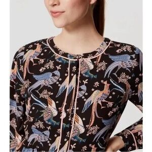 LOFT Peacock Print Dress Women’s 4 Petite | Long Sleeve | Eclectic Bird Print